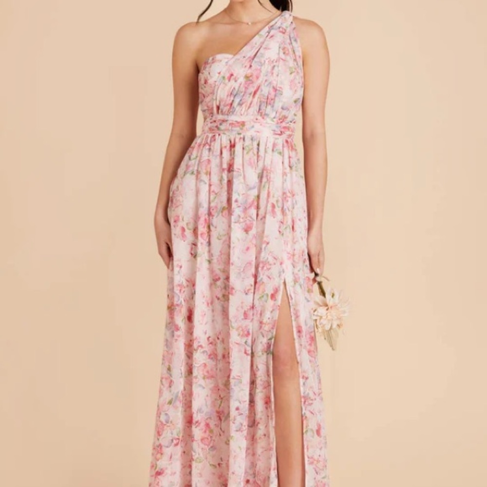 Birdy Grey Asymmetrical Pink and White Maxi Gown